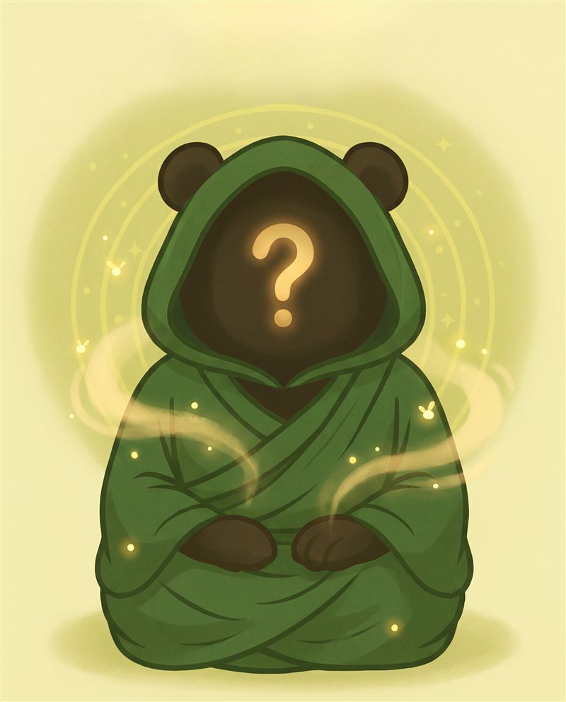 An unknown hooded Zensai, its face a glowing question mark
