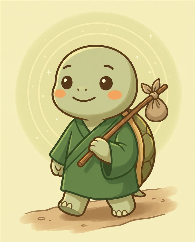 The Wanderer — a young turtle pilgrim taking its first step